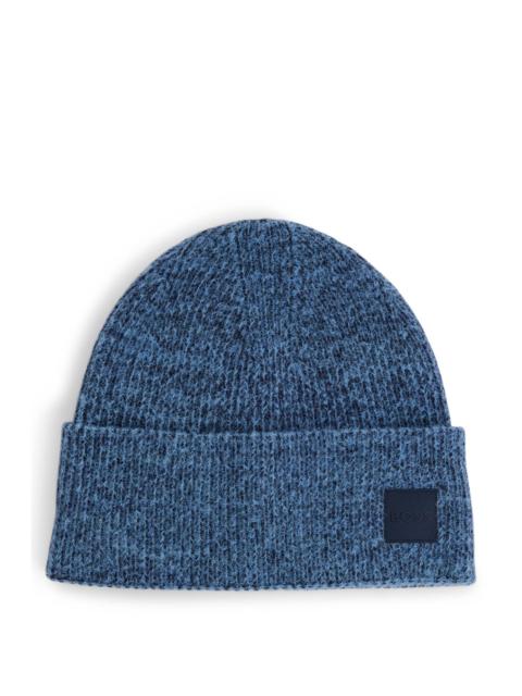 BOSS RIBBED BEANIE HAT WITH CONTRASTING LOGO LABEL