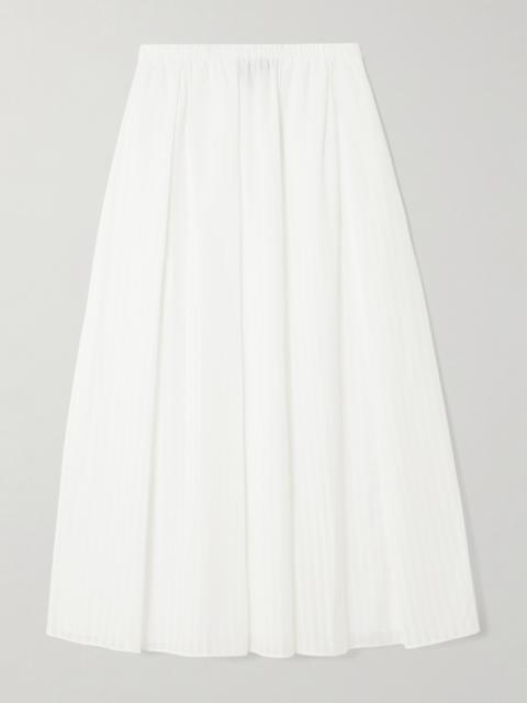 Theory Pleated Striped Cotton-poplin Midi Skirt