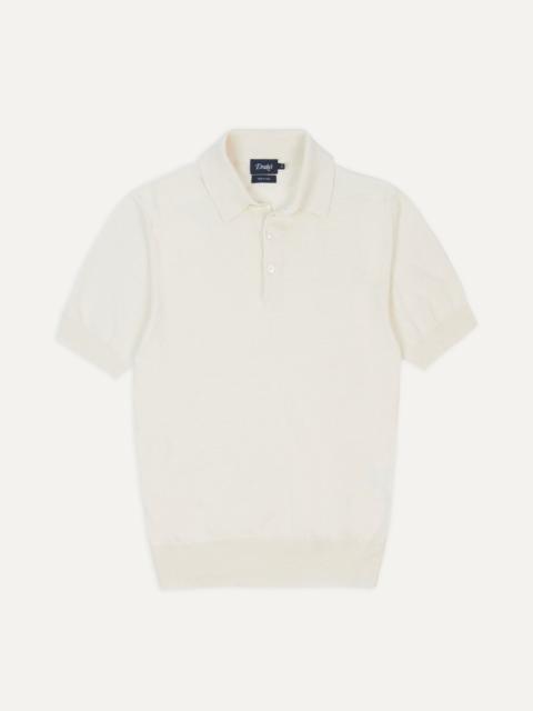 Ecru Knitted Crepe Cotton Short-Sleeve Polo Shirt
