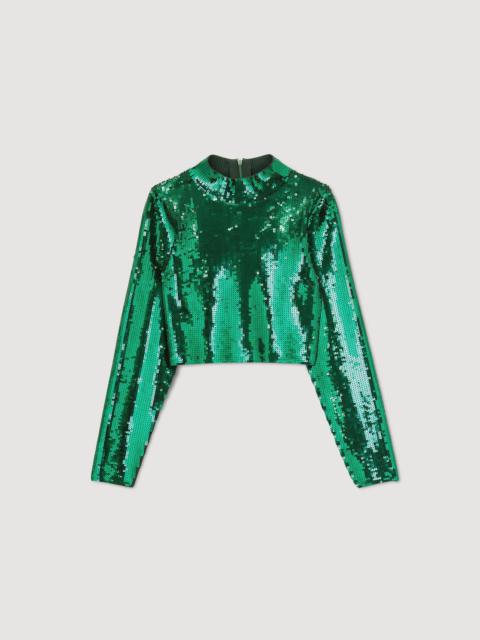 Sandro CROPPED KNIT SWEATER WITH SEQUINS
