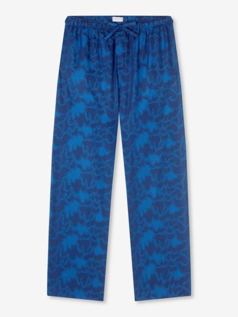 Derek Rose Men's Lounge Trousers Paris 23 Cotton Jacquard Navy