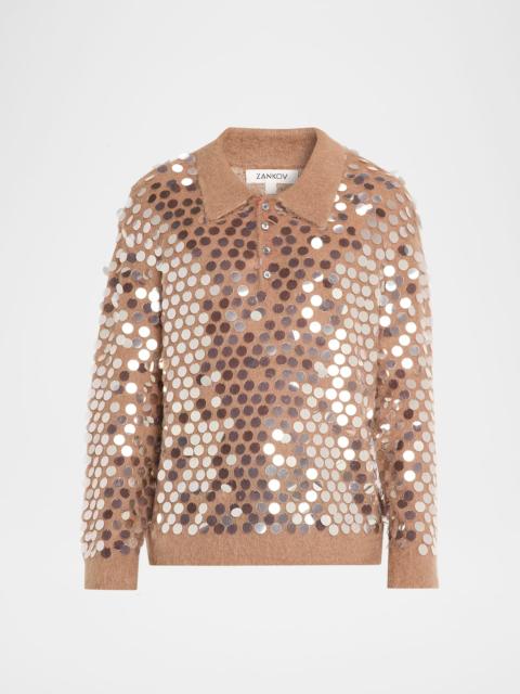ZANKOV Men's Sequined Mohair-Blend Polo Sweater