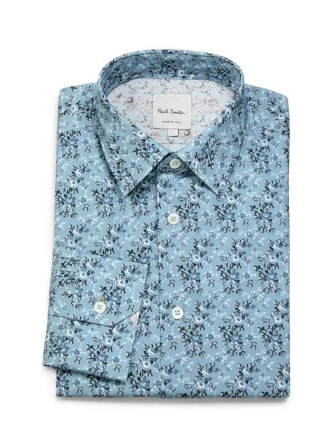 Paul Smith Men's Tailored-Fit Floral Cotton Shirt - Petrol Blue