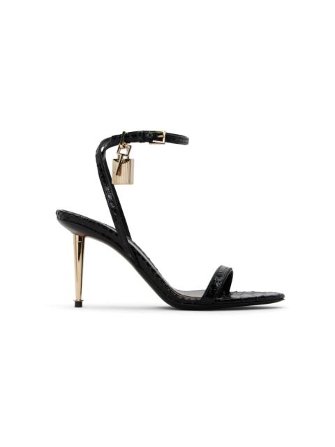 TOM FORD Black Python Pointy Padlock Naked Heeled Sandals