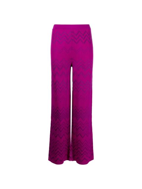 straight-leg zigzag-embroidery trousers