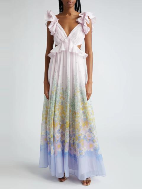 Floral Ruffle Linen & Silk Gown