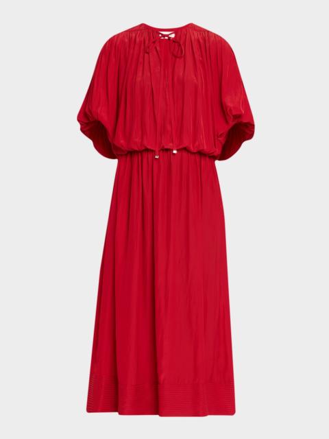 Lanvin Crinkled Satin Ruched Sleeve Gown