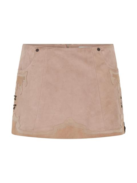 ONE TEASPOON Rodeo Renegade Studded Applique Low Waist Mini Suede Skirt - Dusty Pink