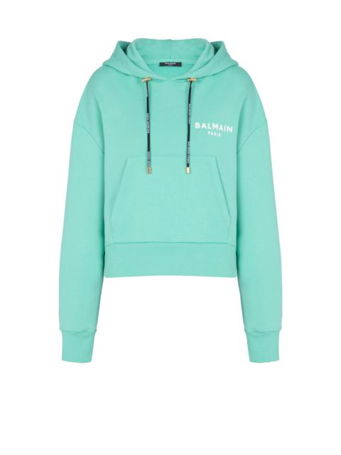 Balmain Cropped cotton sweatshirt with flocked Balmain logo