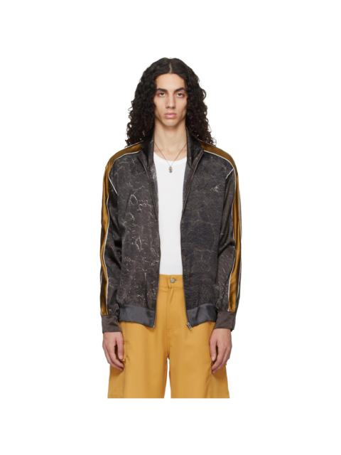SERAPIS Brown Satin Silk Football Track Jacket