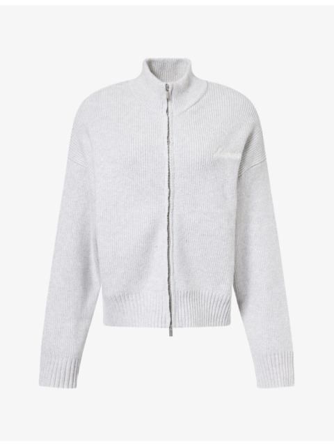 ADANOLA Funnel-Neck Zip-Up Cotton-Knit Jumper