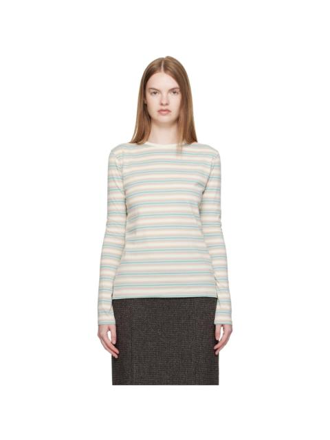 AURALEE Blue & Beige Gradient Stripe Jersey L/S T-shirt