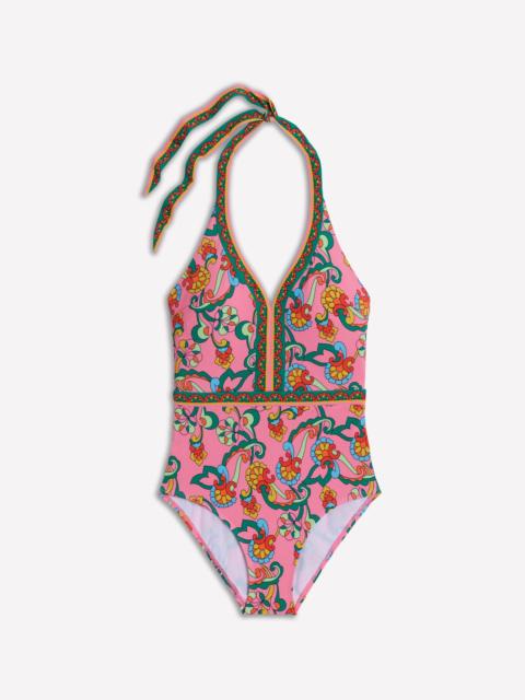 BODEN Ios V Panel Swimsuit-Pink Rose, Foliage Trail