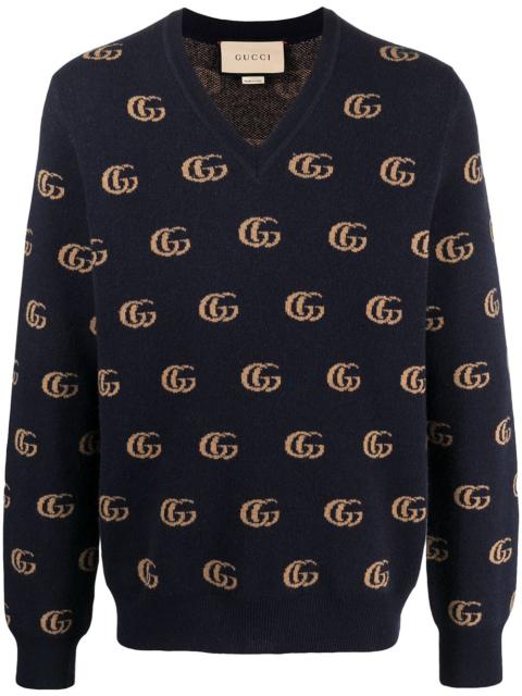GUCCI Double G jacquard wool V-neck sweater