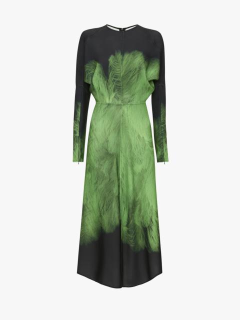 Victoria Beckham Dolman Midi Dress In Green Digital Feather Print