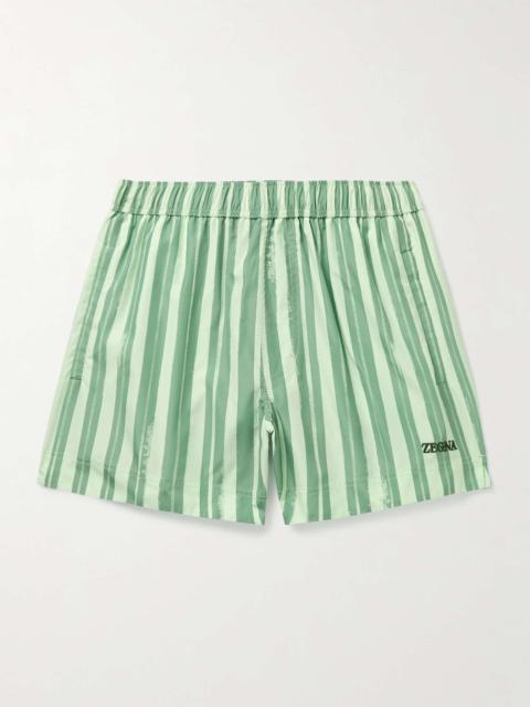 Straight-Leg Mid-Length Logo-Embroidered Striped Shell Swim Shorts