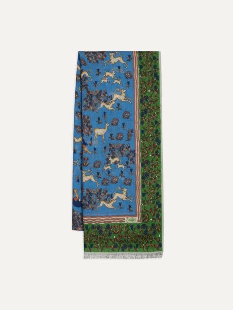Drake's Blue Archival Animals Print Wool-Silk Scarf