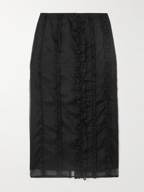 CECILIE BAHNSEN Ocean Ruffled Silk-organza Midi Skirt