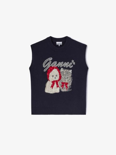 GANNI Graphic Wool Mix Cute Puppies Top