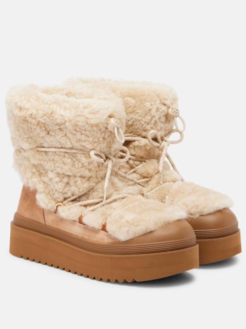 TORY BURCH Mellow shearling and suede lace-up boots
