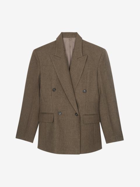 The Frankie Shop Vallsta Double-Breasted Blazer - Brown Melange