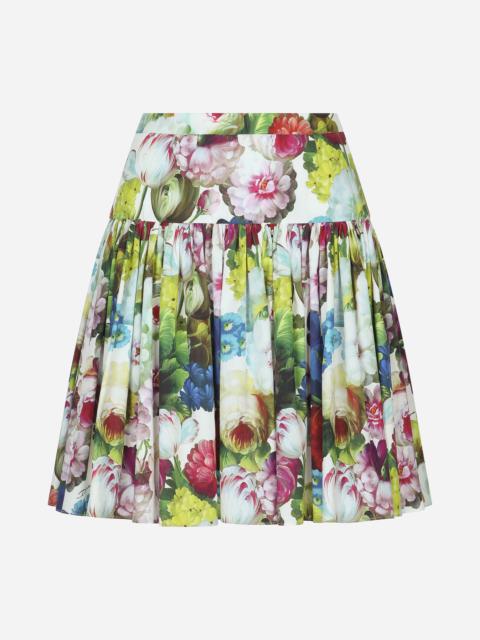 Short cotton skirt with nocturnal flower print