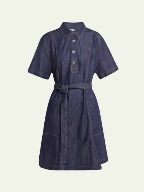 Bottega Veneta Short-Sleeve Belted Denim Shirtdress