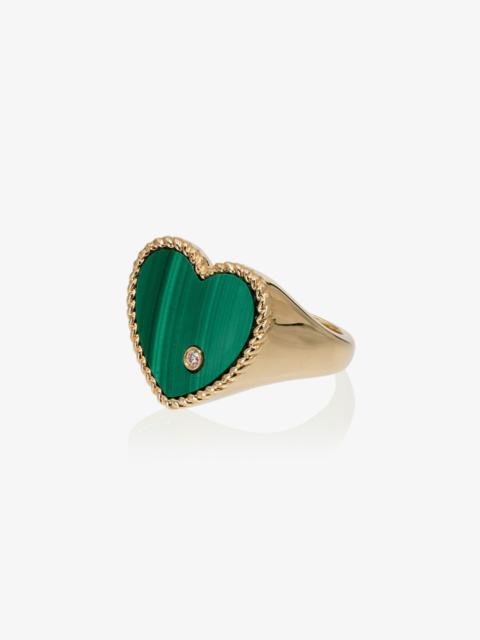Yvonne Léon 18K yellow gold heart malachite and diamond signet ring