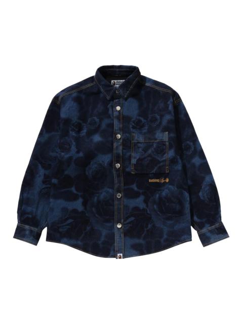 A BATHING APE® BAPE Floral Camo Jacquard 13Oz Denim Long-Sleeve Shirt 'Navy'