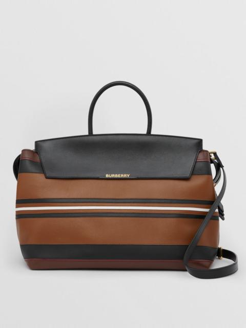 Burberry Stripe Detail Leather Large Catherine Bag