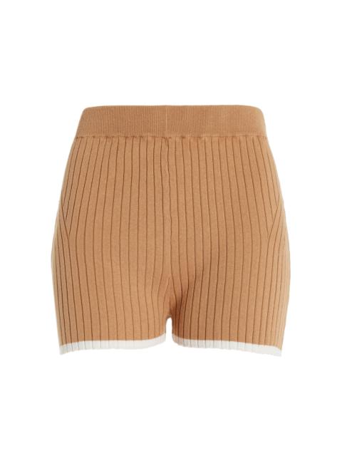 MATTHEW BRUCH Ribbed-Knit Cotton-Blend Mini Shorts brown