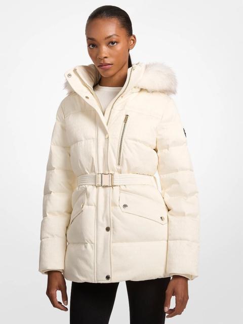MICHAEL KORS Faux Fur Trim Belted Puffer Jacket
