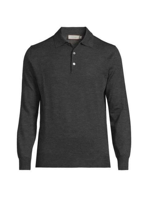 Canali Men's Heathered Merino Wool Modern-Fit Polo Shirt - Charcoal