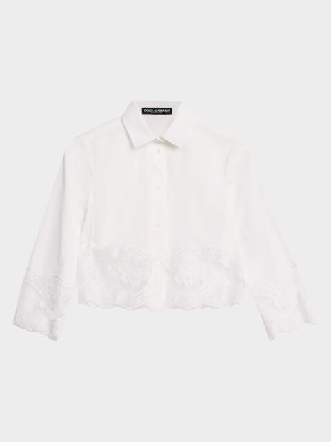 Dolce & Gabbana Cropped Button-Front Blouse with Lace Trim
