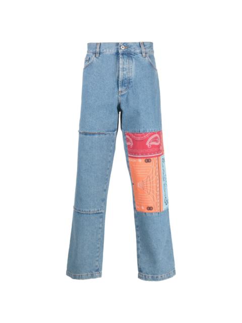 patchwork-detailing straight-leg jeans