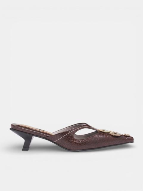 RUI Chestnut Croc-Embossed Heeled Mules