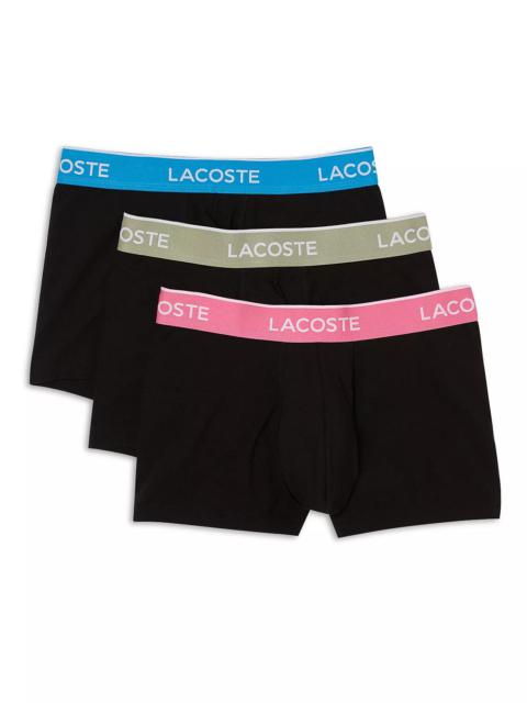 LACOSTE Cotton Stretch Contrast Logo Waistband Trunks, Pack of 3