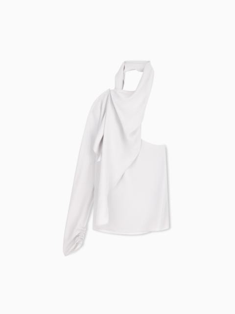 GIORGIO ARMANI ONE-SHOULDER SHIRT IN SILK TRIPLE GEORGETTE WITH A SASH