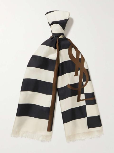 SAINT LAURENT Frayed Striped Silk-Twill Scarf | REVERSIBLE
