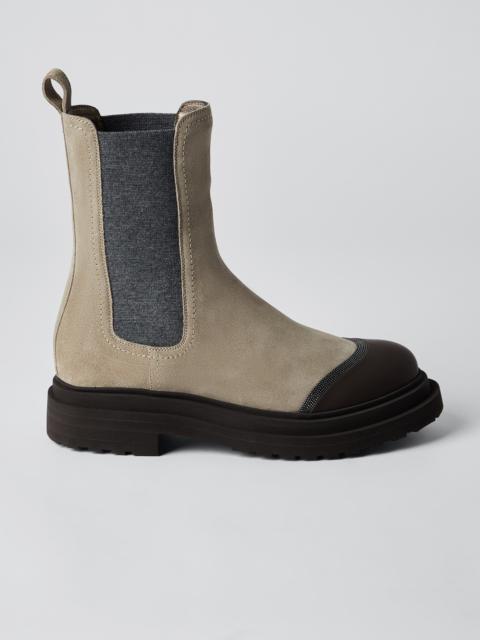 Brunello Cucinelli Suede and calfskin Chelsea boots with monili