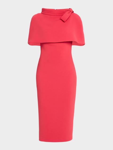 BADGLEY MISCHKA Bodycon Funnel-Neck Capelet Midi Dress
