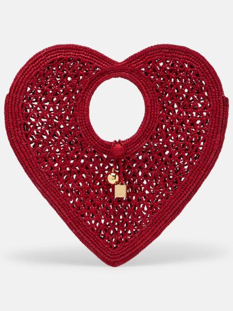 JACQUEMUS Spiaggia Cœur Small raffia top-handle bag