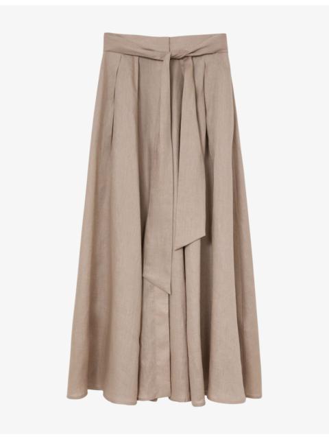 REISS Jackie Pleated Belted-Waist Linen Maxi Skirt