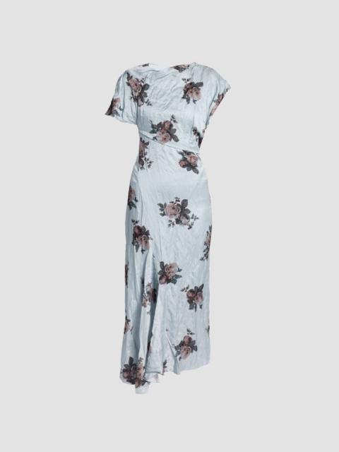 Erdem FLORAL CRUSHED SATIN ASYMMETRIC MIDI DRESS