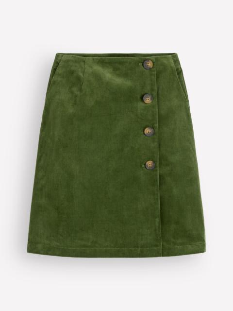 BODEN Evelyn Button Cord Wrap Skirt-Forest Green
