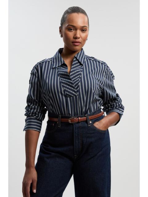 KAREN MILLEN Plus Size Stripe Boxy Cotton Placket Detail Woven Shirt