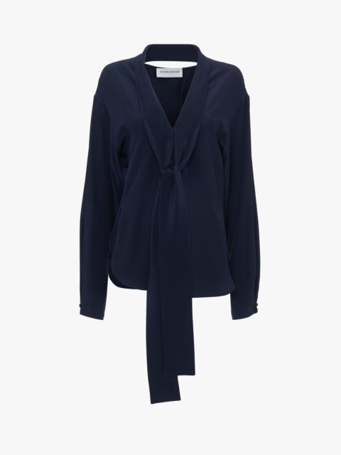 Victoria Beckham V-Neck Scarf Blouse In Ink Blue