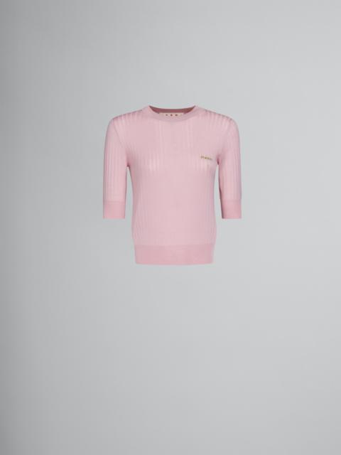 PINK RIBBED WOOL AND SILK JUMPER