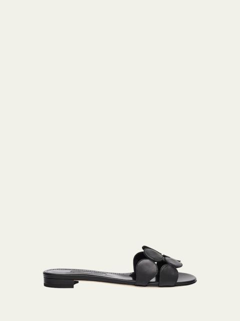 Manolo Blahnik Circle-Cut Leather Flat Slide Sandals