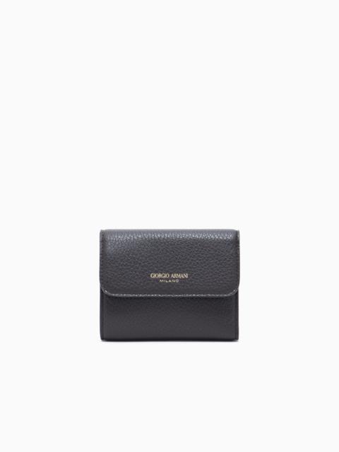 GIORGIO ARMANI TRIFOLD WALLET IN PEBBLED CALFSKIN